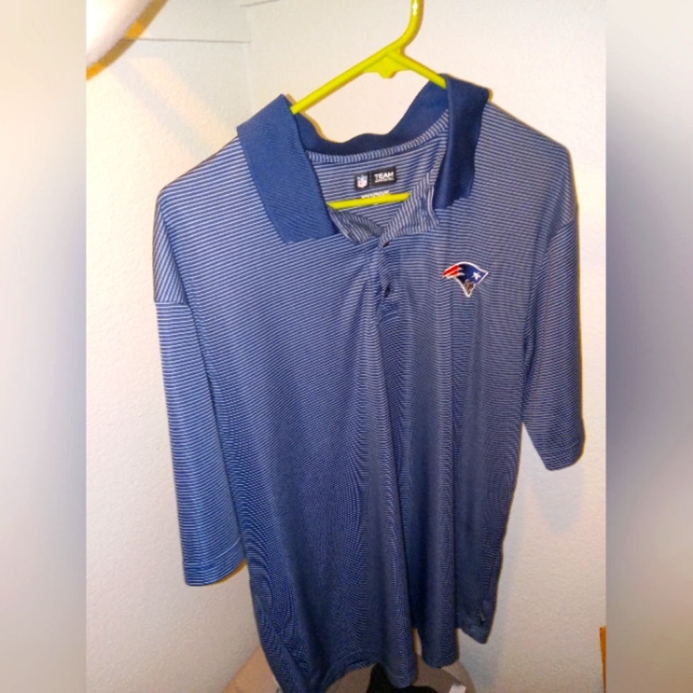 New Englad Patriots striped collared NFL Polo